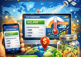 Graph on a screen showing live updates of donation amounts and progress toward fundraising goals.