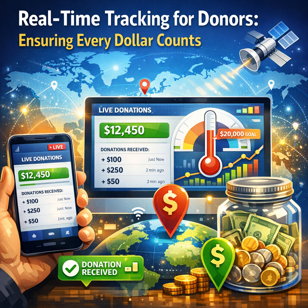 Graph on a screen showing live updates of donation amounts and progress toward fundraising goals.
