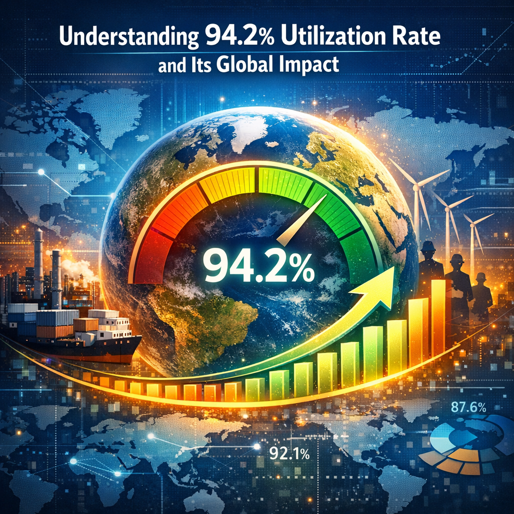 Infographic on 94.2% global utilization rate highlighting its effects on industry and environment.