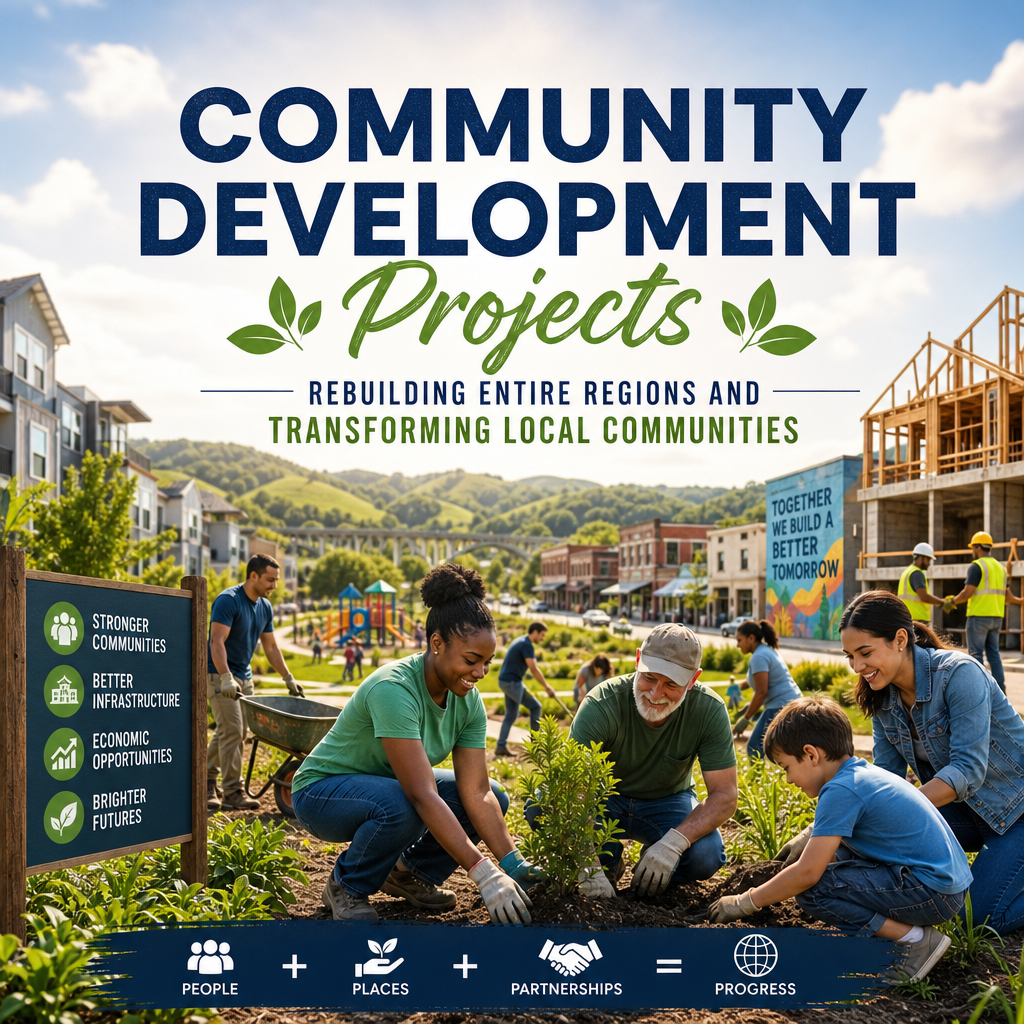 Illustration of Community Development Projects Rebuilding Entire Regions and Transforming Local Communities