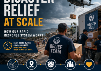 Disaster relief team coordinates helicopter delivery of emergency (Incomplete: max_output_tokens)