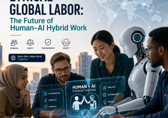 Illustration of Ethical Global Labor: The Future of Human-AI Hybrid Work