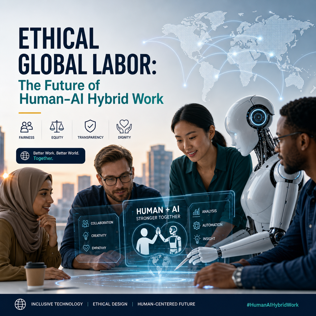 Illustration of Ethical Global Labor: The Future of Human-AI Hybrid Work