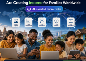 AI-assisted micro-tasks illustration for How AI Micro-Tasks Are Creating Income for Families Worldwide