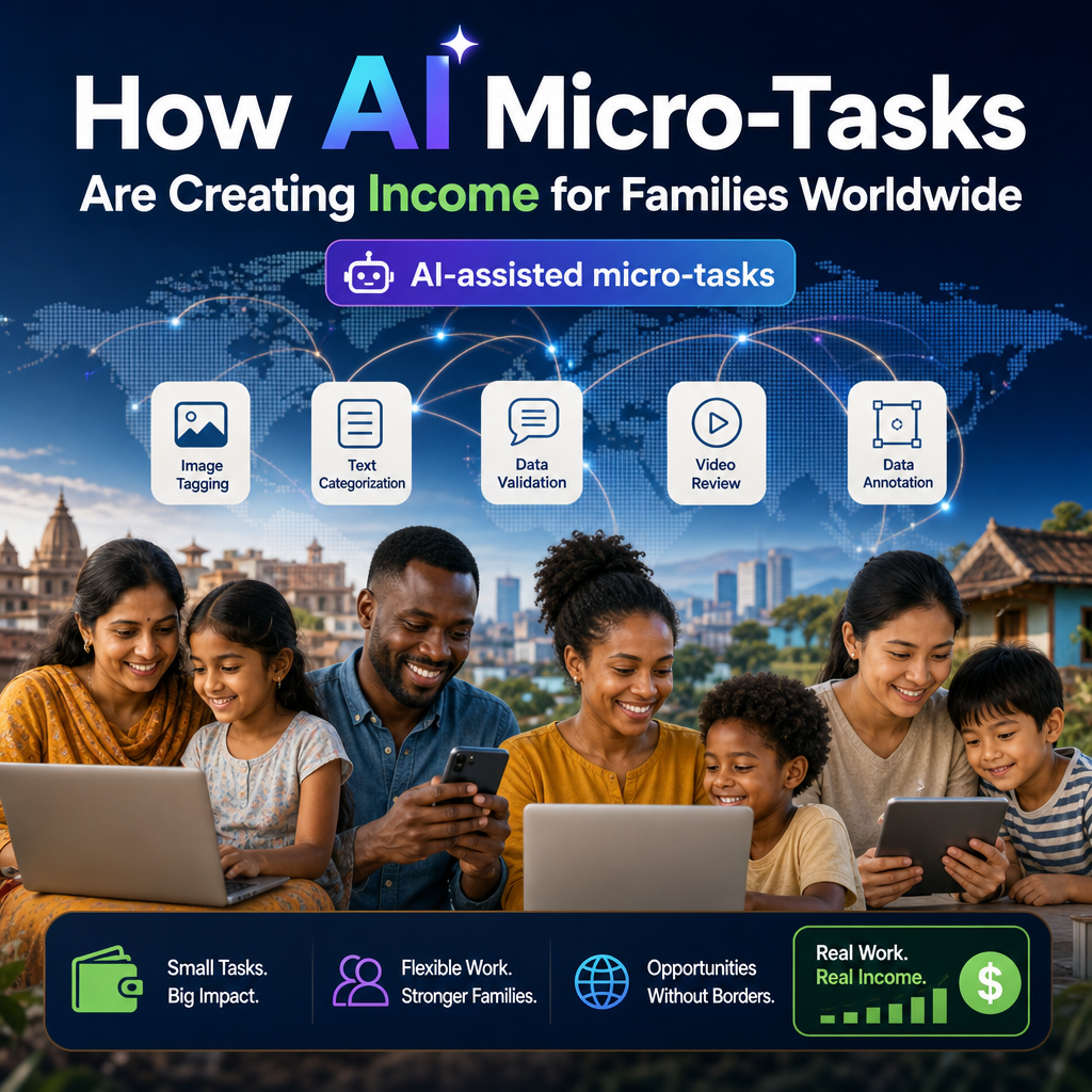 AI-assisted micro-tasks illustration for How AI Micro-Tasks Are Creating Income for Families Worldwide
