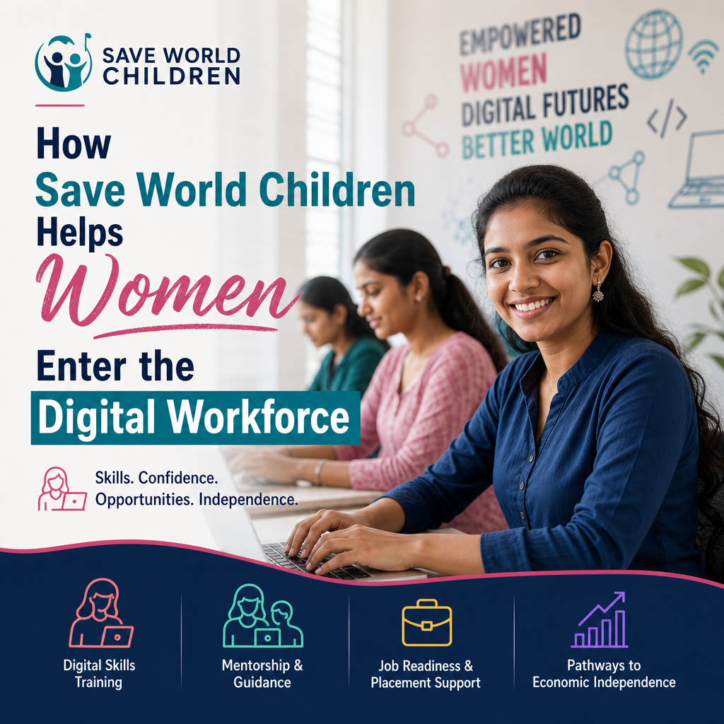 supports women entering digital workforce illustration for How Save World Children Helps Women Enter the Digital Workforce
