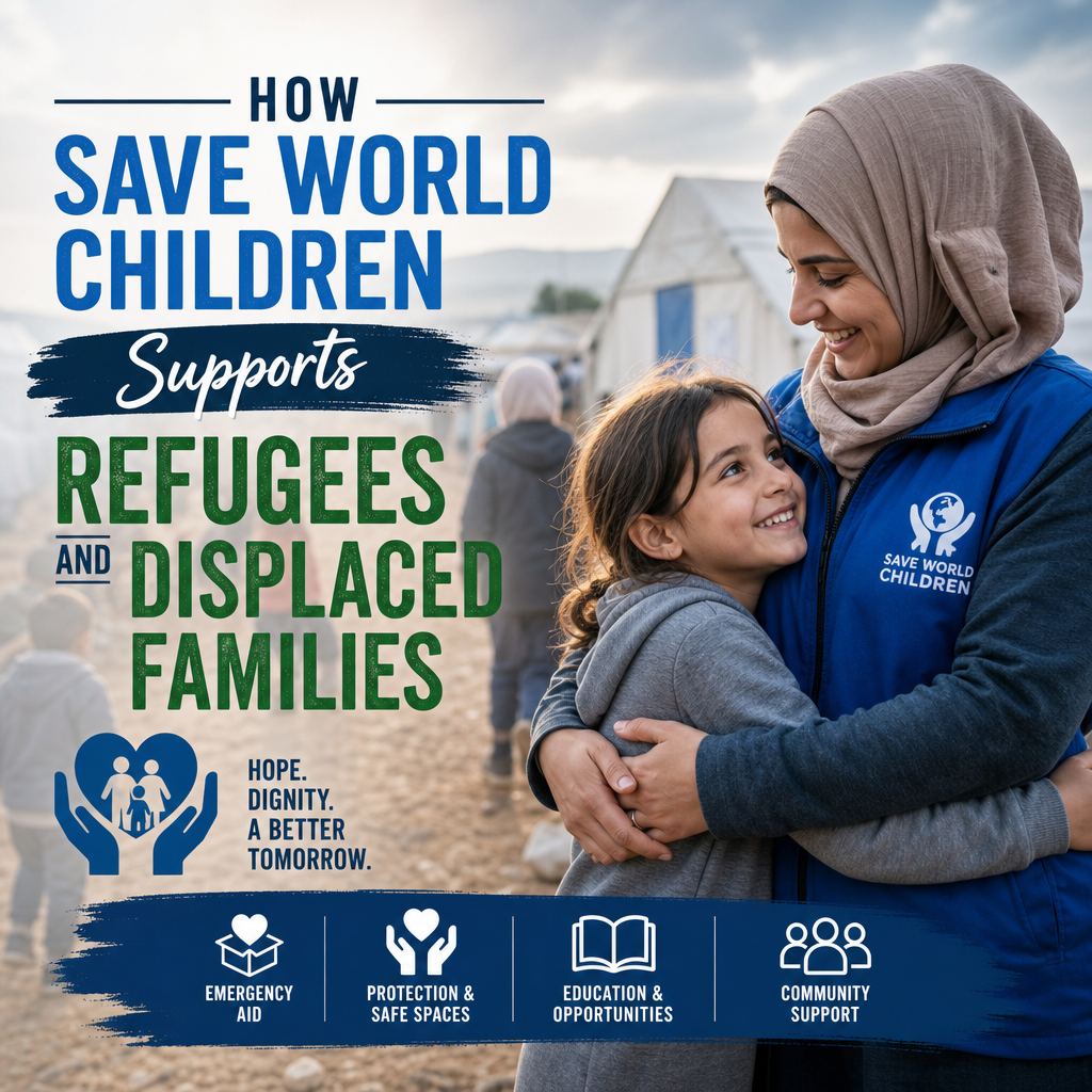 refugee support illustration for How Save World Children Supports Refugees and Displaced Families