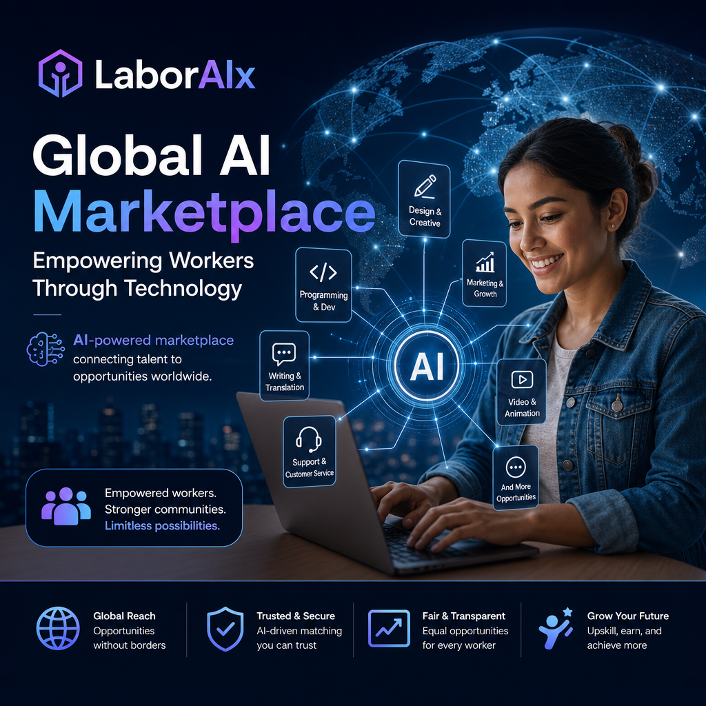 AI-powered marketplace illustration for LaborAIx: Global AI Marketplace Empowering Workers Through Technology